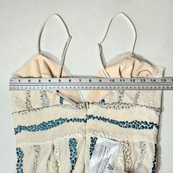 BCBGMAXAZRIA NWT Lilian Dress Sz 6 Ivory, silver, gold, teal Prom, Formal - Picture 11 of 16